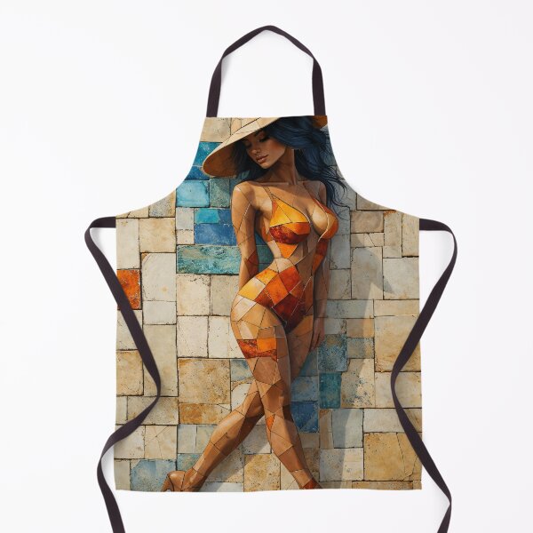 Item preview, Geometric Mosaic Woman in Orange Swimsuit | Stylish Summer Wall Art designed and sold by Kaleidoscope Print.