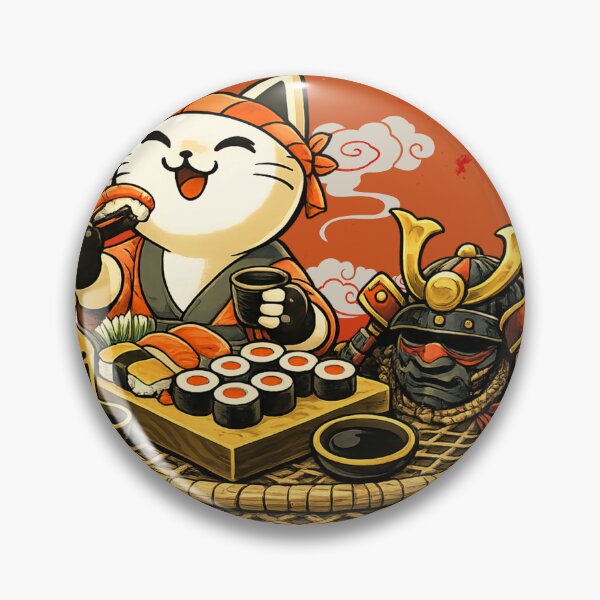 Item preview, Japanese Samurai Sushi Chef Cat designed and sold by Ora-kuro.
