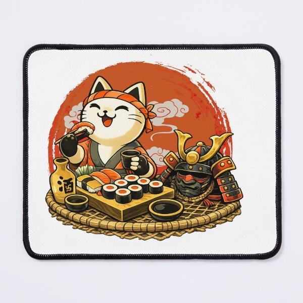 Item preview, Japanese Samurai Sushi Chef Cat designed and sold by Ora-kuro.