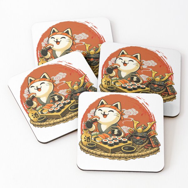 Item preview, Japanese Samurai Sushi Chef Cat designed and sold by Ora-kuro.