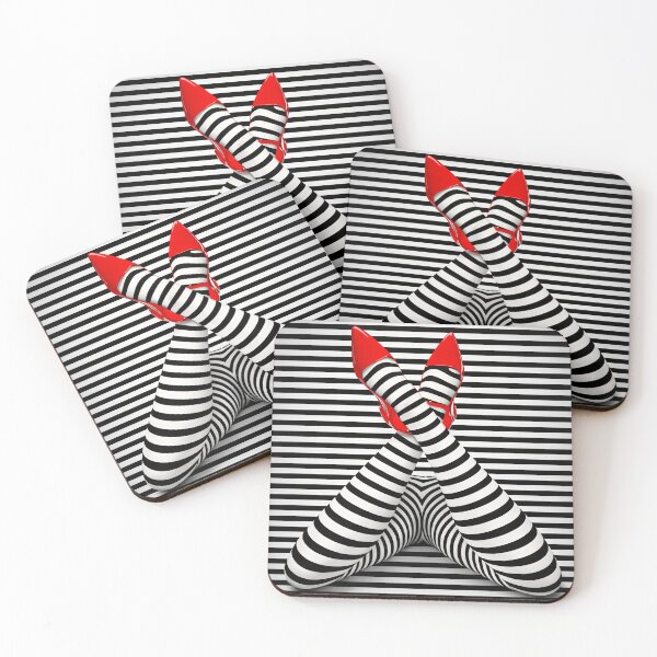 Item preview, Optical Illusion Legs in Red Heels | Black and White Striped Pop Art Print designed and sold by Kaleidoscope Print.