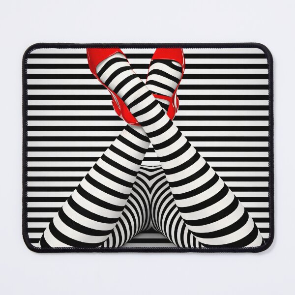 Item preview, Optical Illusion Legs in Red Heels | Black and White Striped Pop Art Print designed and sold by Kaleidoscope Print.