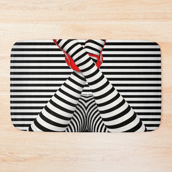 Item preview, Optical Illusion Legs in Red Heels | Black and White Striped Pop Art Print designed and sold by Kaleidoscope Print.
