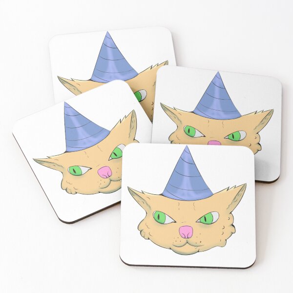 Item preview, Grumpy Yellow Cartoon Cat Wearing Blue Party Hat designed and sold by Goiabada_De_Banana.