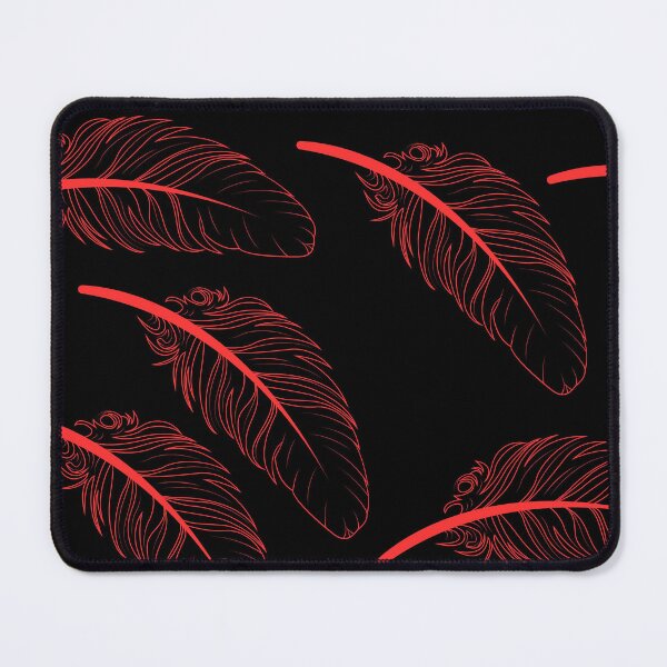 Item preview, Beautiful decorative pattern or illustration featuring multiple red-outlined feathers scattered across a solid black background designed and sold by Giree07.