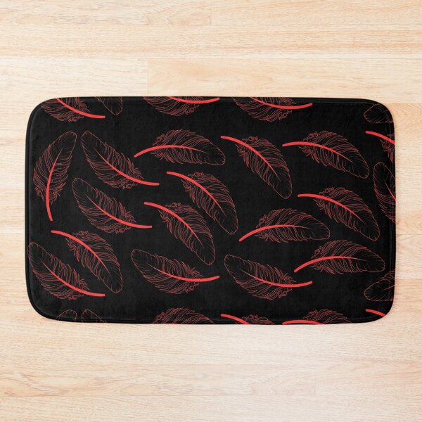 Item preview, Beautiful decorative pattern or illustration featuring multiple red-outlined feathers scattered across a solid black background designed and sold by Giree07.