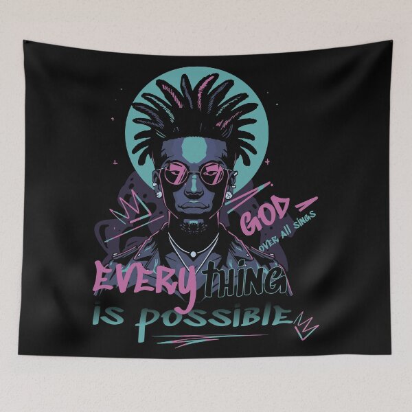 Item preview, Everything Is Possible Street Art Afro Futuristic Portrait | Neon Urban Motivation Design designed and sold by SeoulInkSoul.