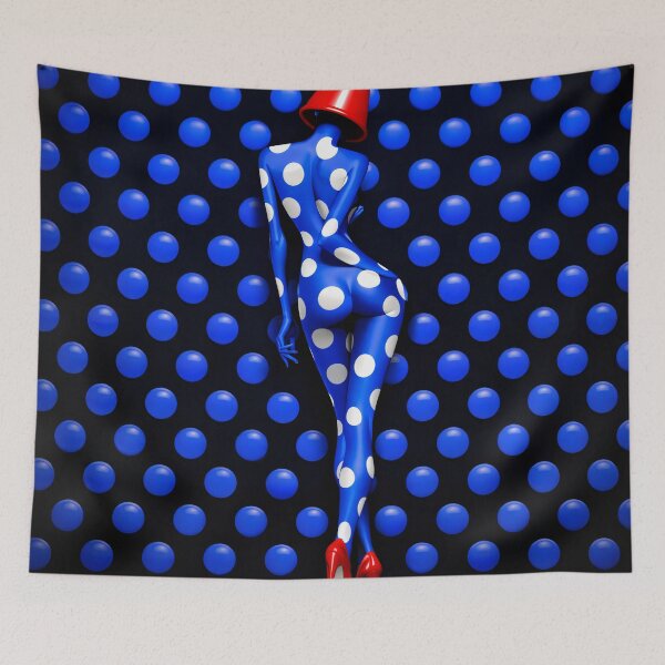 Item preview, Blue Polka Dot Fashion Figure in Red Heels | Surreal Pop Art Print designed and sold by Kaleidoscope Print.