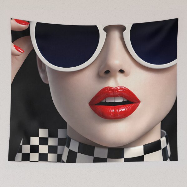 Item preview, Chic Woman in White Sunglasses | Red Lips Black and White Fashion Pop Art designed and sold by Kaleidoscope Print.