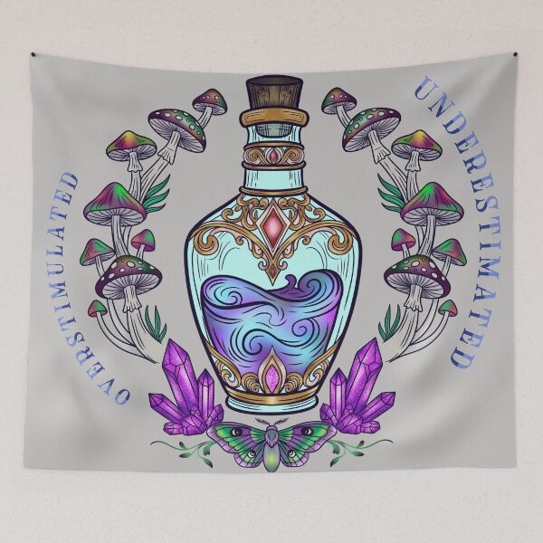 Item preview, Overstimulated Underestimated Potion Bottle Mushroom Crystal Moth Neurodivergent Witchy Design designed and sold by therealkbyers.
