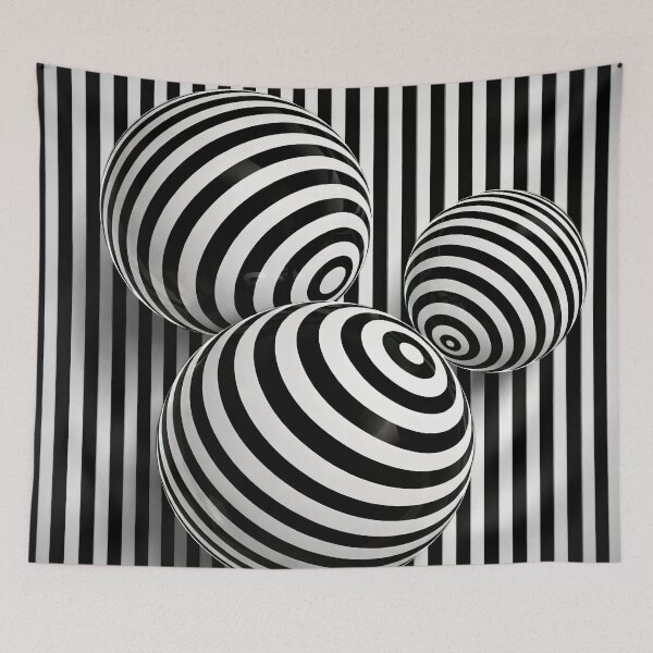 Item preview, Black and White Optical Illusion Spheres | Striped Geometric Modern Wall Art designed and sold by Kaleidoscope Print.
