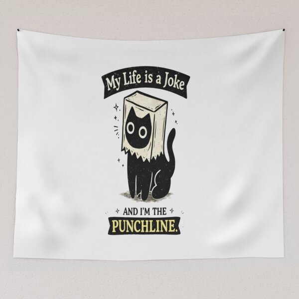 Item preview, Funny Black Cat “My Life is a Joke” Punchline T-Shirt – Cute Dark Humor Cat Design designed and sold by CatLovers Studio.