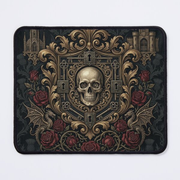 Item preview, Gothic Castle Skull Emblem - Dark Victorian Rose & Dragon Art designed and sold by MinervasCrafts.