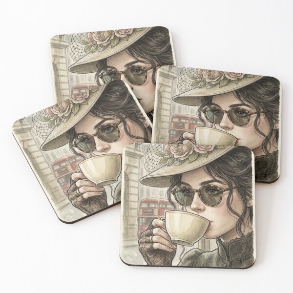 Item preview, Vintage London Lady Aesthetic Tea Time Illustration designed and sold by MAGICKEY2024.