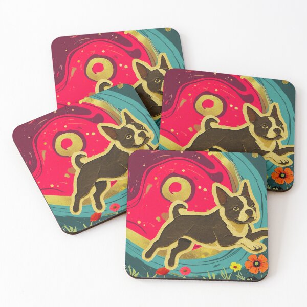 Item preview, Boston Terrier Vintage Botanical Poppies Art Print  designed and sold by Bossie Brand Apparel .