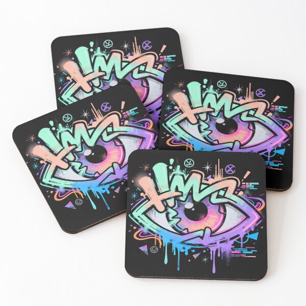 Aperçu de l'œuvre Neon Graffiti Eye – Cyberpunk Street Art Colorful Urban Design créée et vendue par PLUSHIWORLDtm.