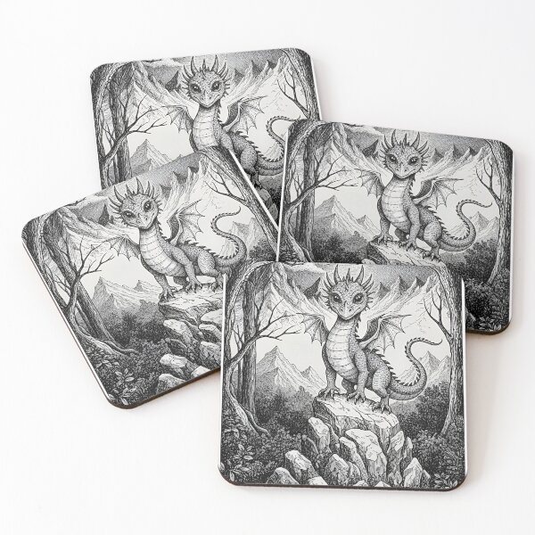 Item preview, Cute Baby Dragon Standing on Rock Fantasy Creature Mountain Scene designed and sold by Darkness Hole.