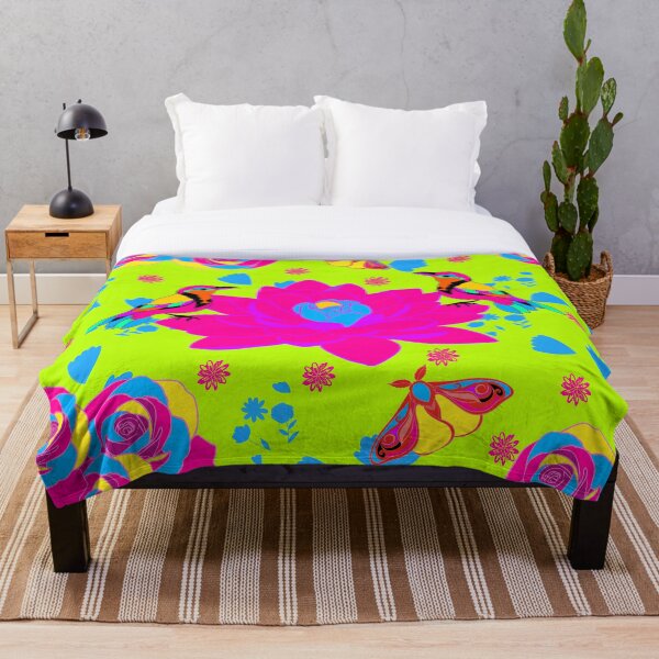Item preview, Neon Floral Pattern – Exotic Birds & Colorful Lotus Flower designed and sold by Le royaume des fleurs.