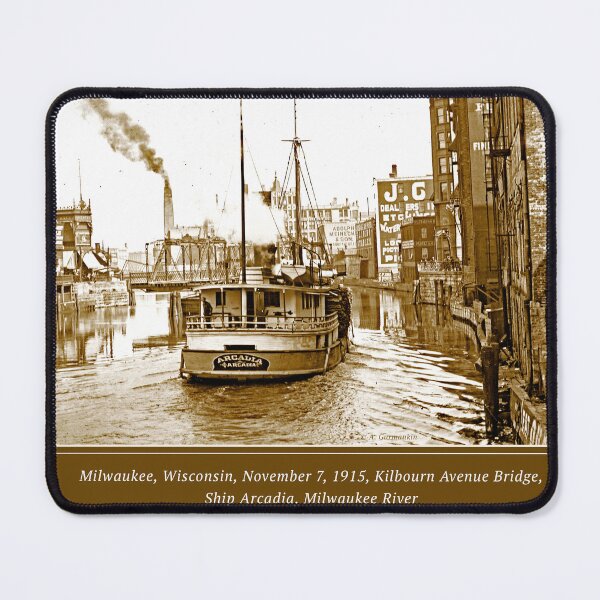 Item preview, Milwaukee, Wisconsin, 1915, Kilbourn Avenue Bridge, Ship Arcadia, Milwaukee River designed and sold by AMacGPhilly.