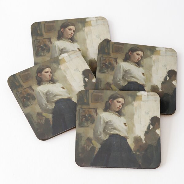 Item preview, Moody Oil Painting School Girl Art Print, European Academy Portrait, Painterly Wall Decor, Cinematic Aesthetic Poster designed and sold by ATOMIC 60.