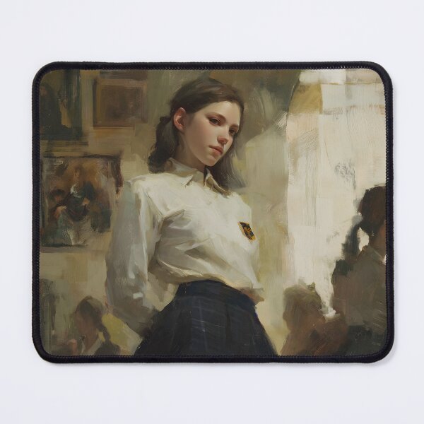 Item preview, Moody Oil Painting School Girl Art Print, European Academy Portrait, Painterly Wall Decor, Cinematic Aesthetic Poster designed and sold by ATOMIC 60.