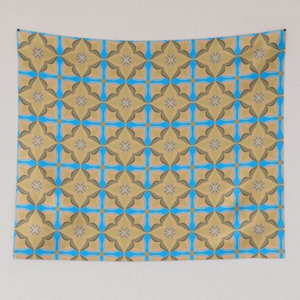 Item preview, Oriental Floral Tile Pattern in Blue and Khaki designed and sold by anamariafischer.