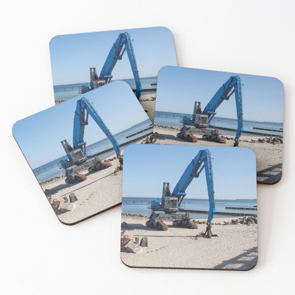 Item preview, Coastal Construction Excavator Working on Beach Reinforcement designed and sold by VisualMoodFoto.