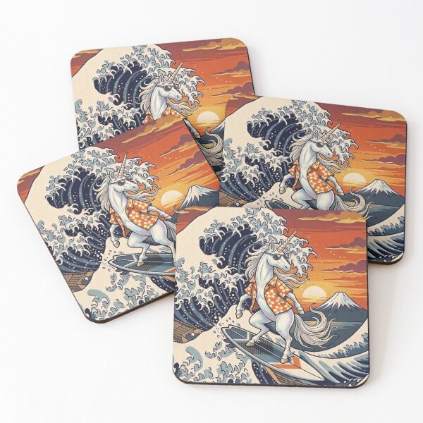 Item preview, Funny Unicorn Surfer Kanagawa Wave Japanese Sunset Vintage Boys Girls Kids designed and sold by FurryHavenPH.