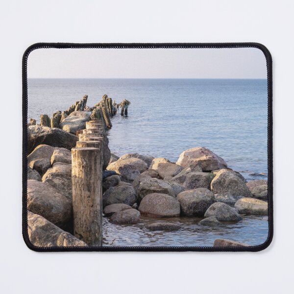 Item preview, Rocky Shoreline with Wooden Breakwater Leading into Calm Sea designed and sold by VisualMoodFoto.