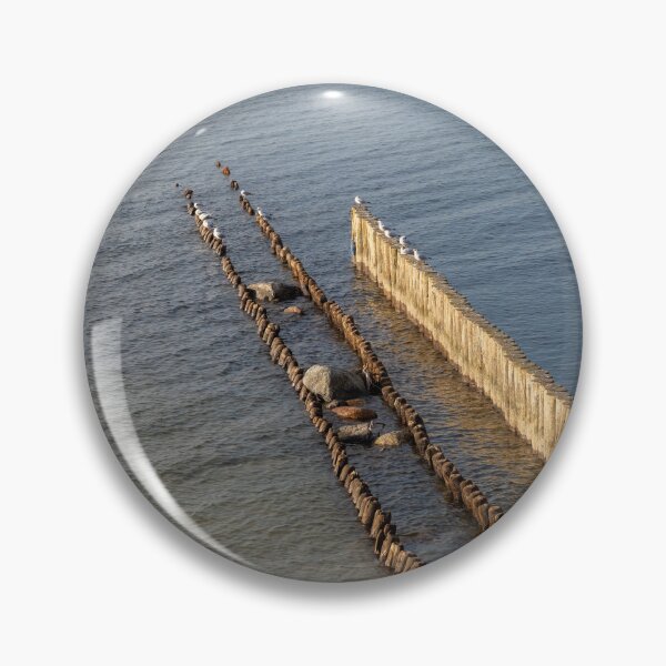 Item preview, Minimalist Coastal Breakwater with Seagulls in Calm Sea designed and sold by VisualMoodFoto.