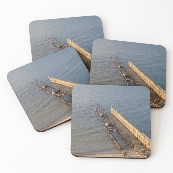 Item preview, Minimalist Coastal Breakwater with Seagulls in Calm Sea designed and sold by VisualMoodFoto.