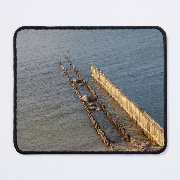 Item preview, Minimalist Coastal Breakwater with Seagulls in Calm Sea designed and sold by VisualMoodFoto.