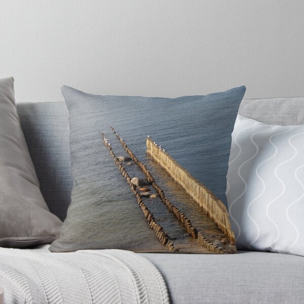 Item preview, Minimalist Coastal Breakwater with Seagulls in Calm Sea designed and sold by VisualMoodFoto.