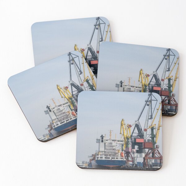 Item preview, Cargo Ship at Industrial Port with Cranes and Containers designed and sold by VisualMoodFoto.