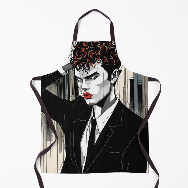 Item preview, Dark Editorial Fashion Illustration — Androgynous Comic Art Portrait Bold Red Lips Black Suit Gender Fluid Art Print designed and sold by Sixième Studio.