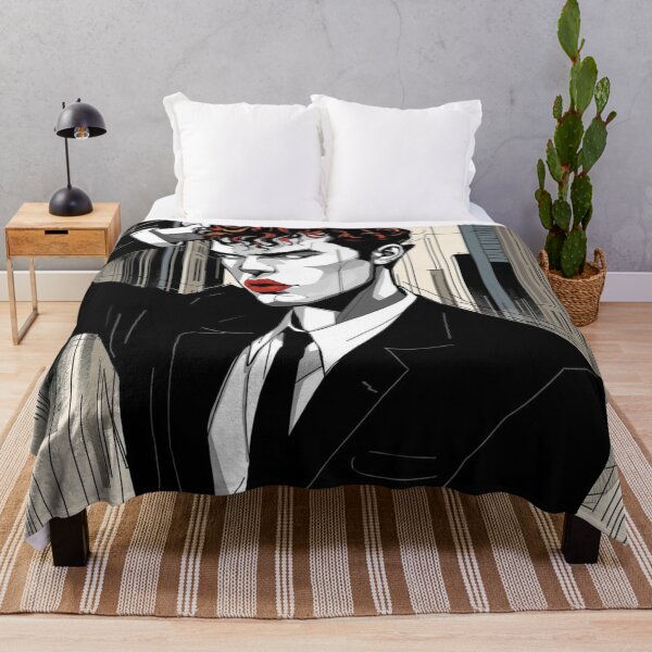 Item preview, Dark Editorial Fashion Illustration — Androgynous Comic Art Portrait Bold Red Lips Black Suit Gender Fluid Art Print designed and sold by Sixième Studio.