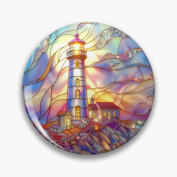 Item preview,  Stained Glass Lighthouse Sunset Art, Coastal Ocean Scene designed and sold by MargaretWiktor.