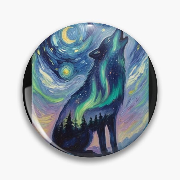 Item preview, Mystical Aurora wolf silhouette double exposure oil paint designed and sold by KriegerTJ.