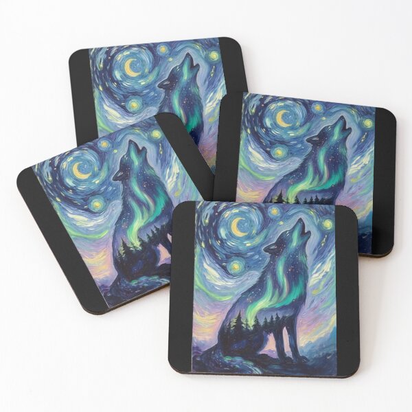 Item preview, Mystical Aurora wolf silhouette double exposure oil paint designed and sold by KriegerTJ.