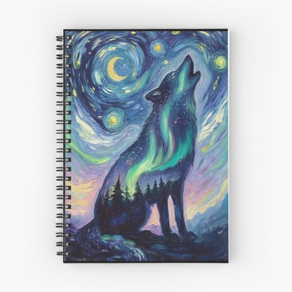 Item preview, Mystical Aurora wolf silhouette double exposure oil paint designed and sold by KriegerTJ.