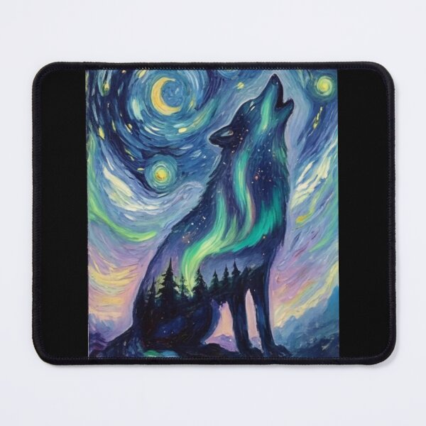 Item preview, Mystical Aurora wolf silhouette double exposure oil paint designed and sold by KriegerTJ.