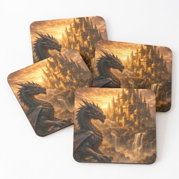 Item preview, Dragon Guardian Over Golden Castle – Epic Fantasy Dragon Art designed and sold by DrakariArt.