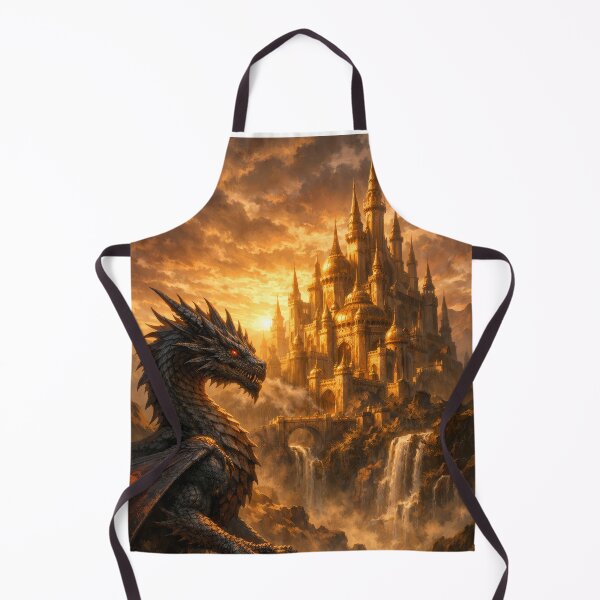Item preview, Dragon Guardian Over Golden Castle – Epic Fantasy Dragon Art designed and sold by DrakariArt.