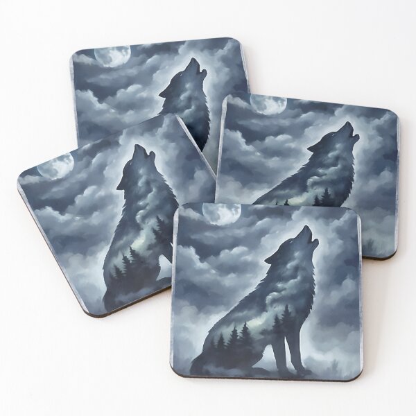 Item preview, Mystical wolf howls at the cloud-covered moon (double exposure) designed and sold by KriegerTJ.