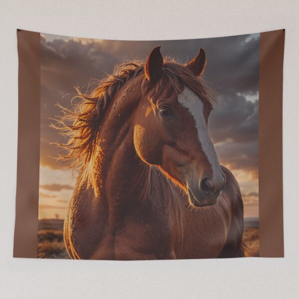 Item preview, Majestic Horse at Sunset Portrait - Golden Equestrian Art designed and sold by BeautifulVirtues.