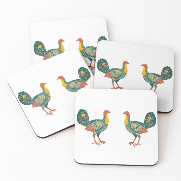 Item preview, Two Floral Folk Art Brush Turkeys – Scandinavian Folk Art by heidiannemorris © designed and sold by FOLK ART FUSION by heidiannemorris.