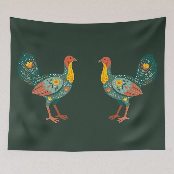 Item preview, Two Floral Folk Art Brush Turkeys – Scandinavian Folk Art by heidiannemorris © designed and sold by FOLK ART FUSION by heidiannemorris.