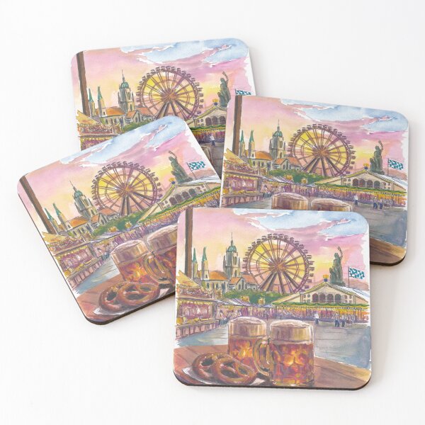 Item preview, Munich Wiesn Beergarden Ferris Wheel Art Print, Bavaria Travel Gift designed and sold by artshop77.