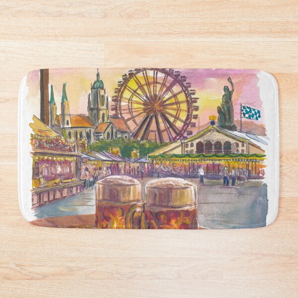 Item preview, Munich Wiesn Beergarden Ferris Wheel Art Print, Bavaria Travel Gift designed and sold by artshop77.