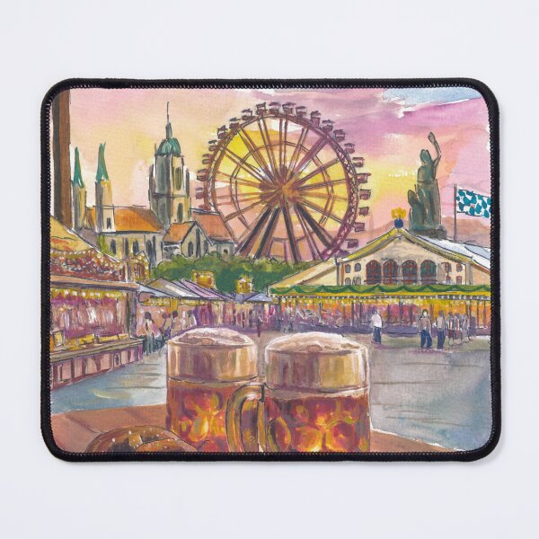 Item preview, Munich Wiesn Beergarden Ferris Wheel Art Print, Bavaria Travel Gift designed and sold by artshop77.